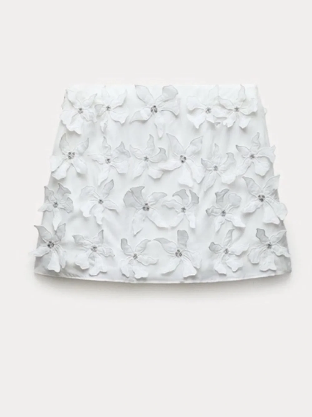 Zara 3D Floral Applique Soft White Beaded Embroidered Mini Skirt Blogger Fav - Picture 10 of 16